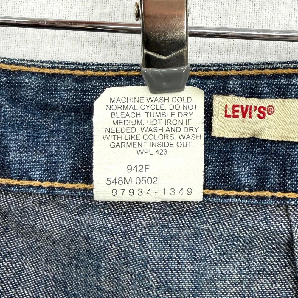 LEVIS Vintage Y2K Denim Skirt Women 28 Blue Pleated Midi Distressed USA Made - Picture 10 of 14